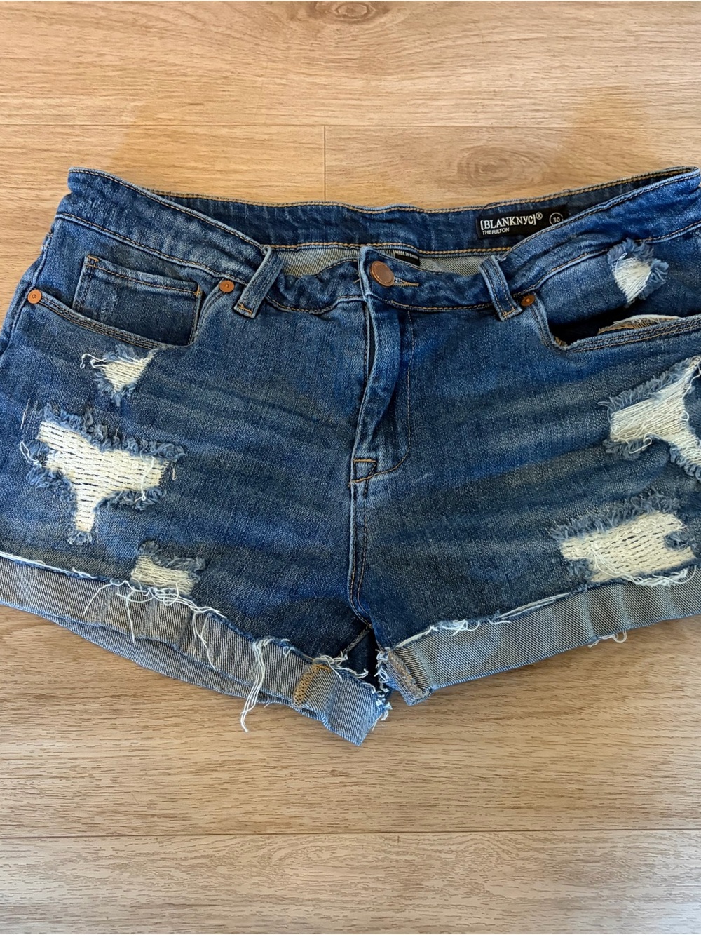 Blank NYC Dark Blue Distressed Denim Cutoff Shorts